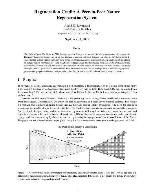 Capa do paper Crédito de Regeneração: Um Sistema Peer-to-Peer de Regeneração da Natureza.