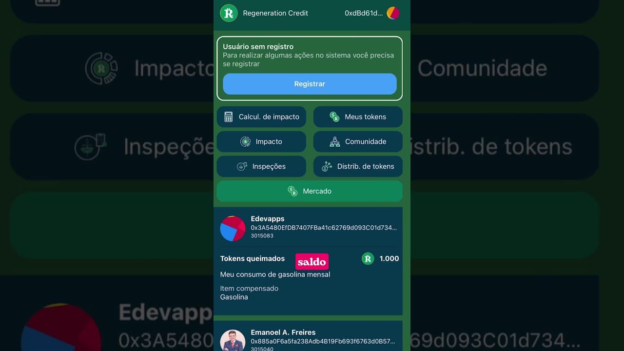 Conectando sua carteira no Crédito de Regeneração